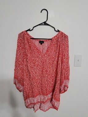Jones & Co. Red Floral Border-Print Peasant Tunic